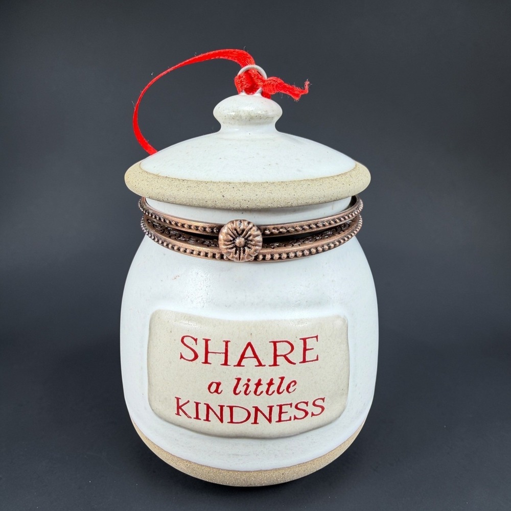 Demdaco Lori Siebert Share a Little Kindness Hinged Ceramic Trinket Jar Ornament